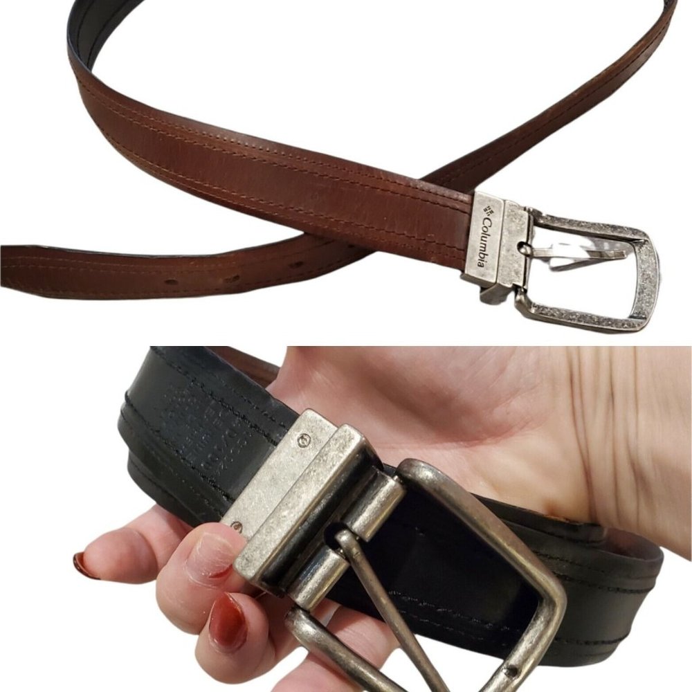 Columbia Mens Reversible Leather Belt Brown Black Fits 37-41" Tagged 40 1.25"‎